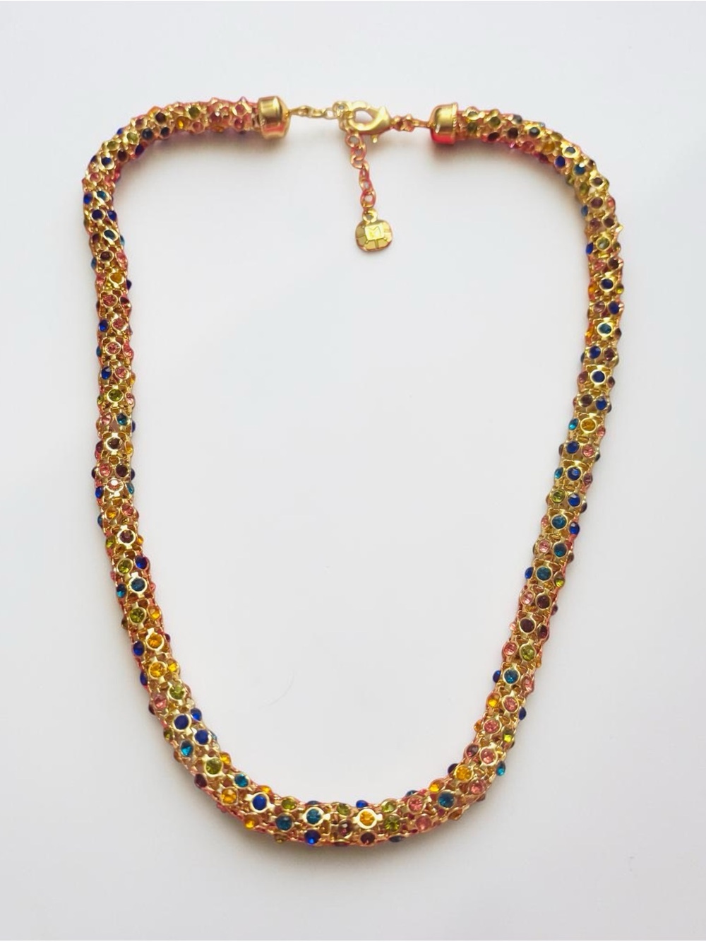 Gold Chain Necklace with multi-colored stones